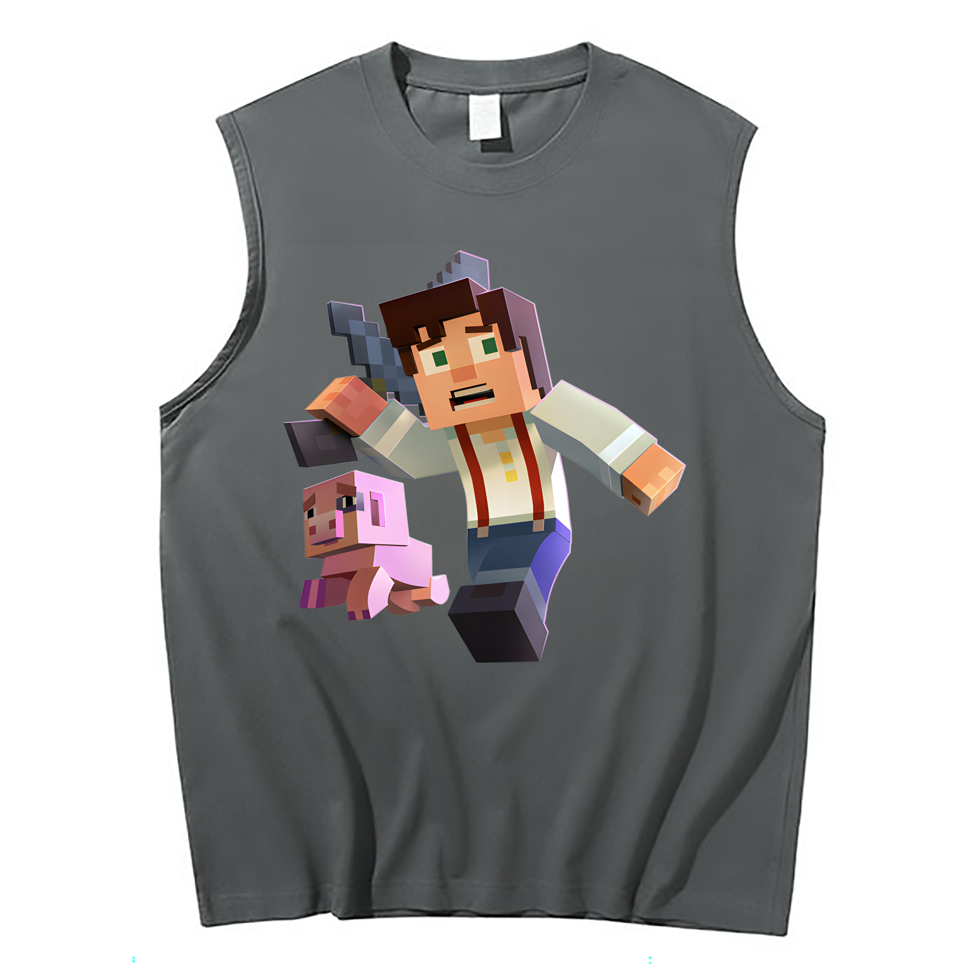 （画像用） マインクラフト ブロックの世界 Minecraft MC Block world コットン100％タンクトップ（フロントプリント）